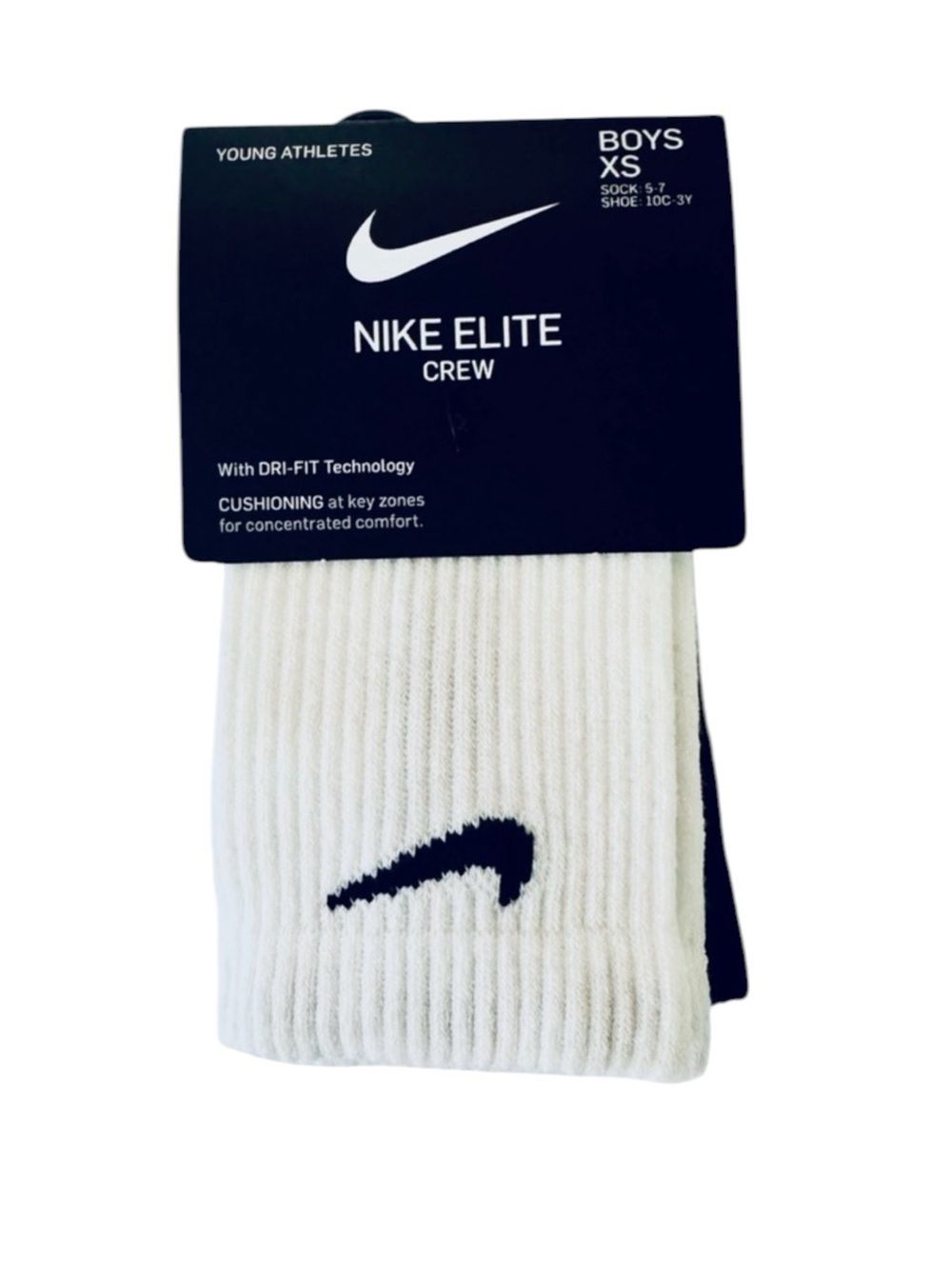 Nike Elite Crew Athletic Cushioned Socks White Black Grey 3 Pack DRI FIT